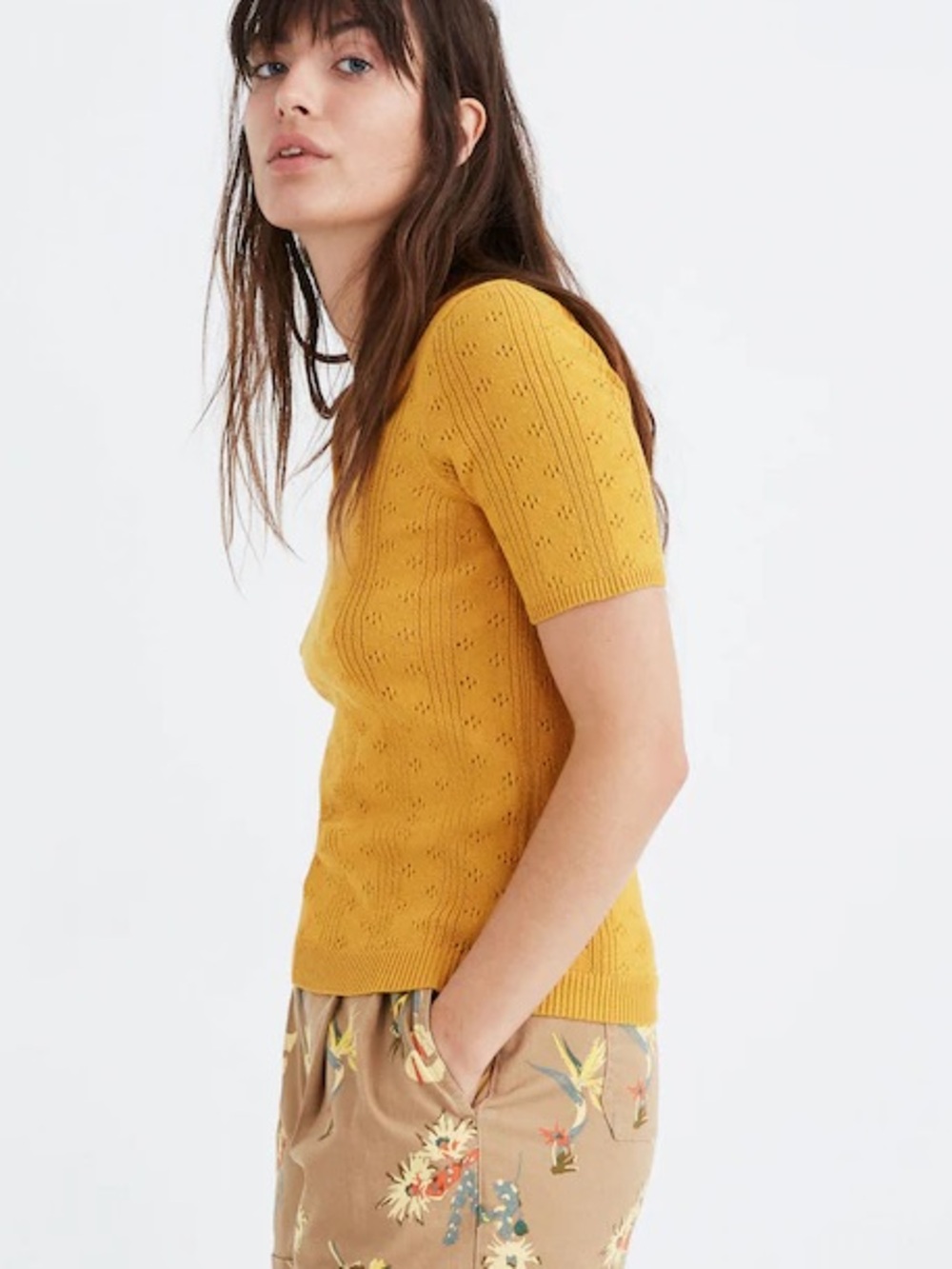 Madewell Mustard Yellow Pointelle Willford Sweater Tee Large